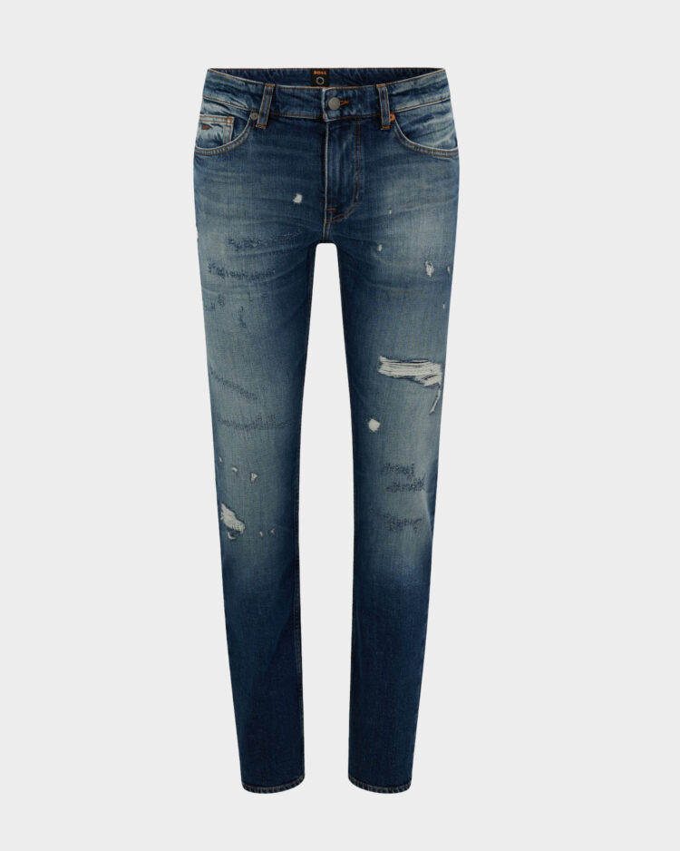 מכנס סקיני ג'ינס לגבר עם שפשופים בגוון כחול בהיר של בוס