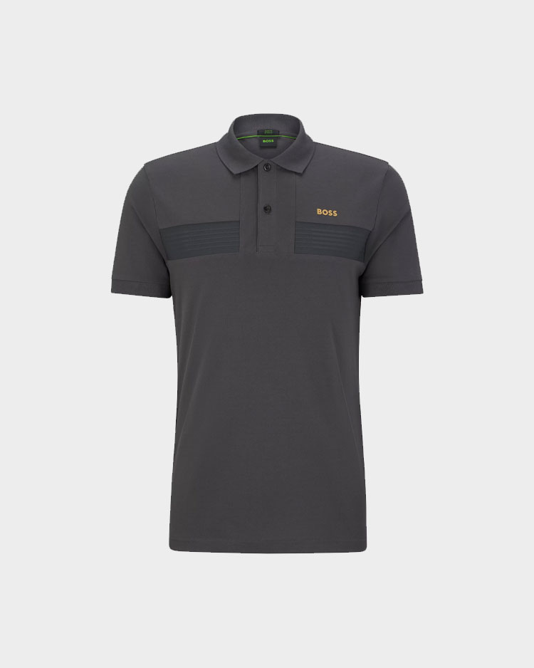 טי שירט גברים אפורה של בוס עם צוורון