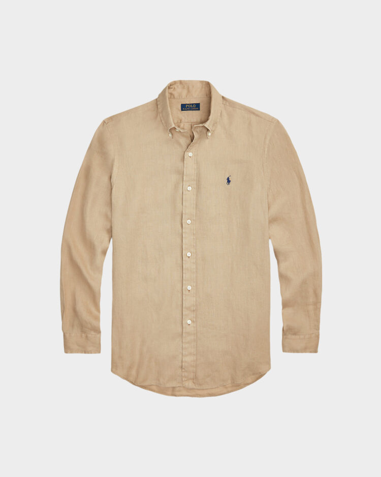 חולצה מכופתרת ראלף לורן לגברים בצבע בז' עם שרוול ארוך