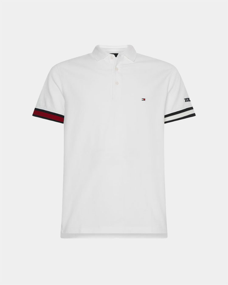 חולצת פולו לבנה של טומי הילפיגר לגברים עם שרוול קצר