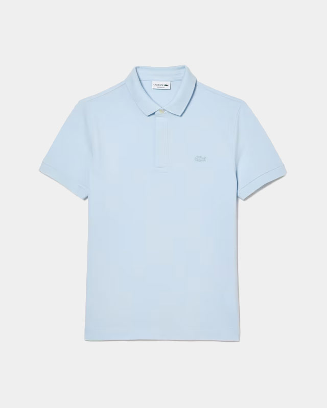 פולו לקוסט תכלת לגברים עם שרול קצר ולוגו תנין רקום בחזית