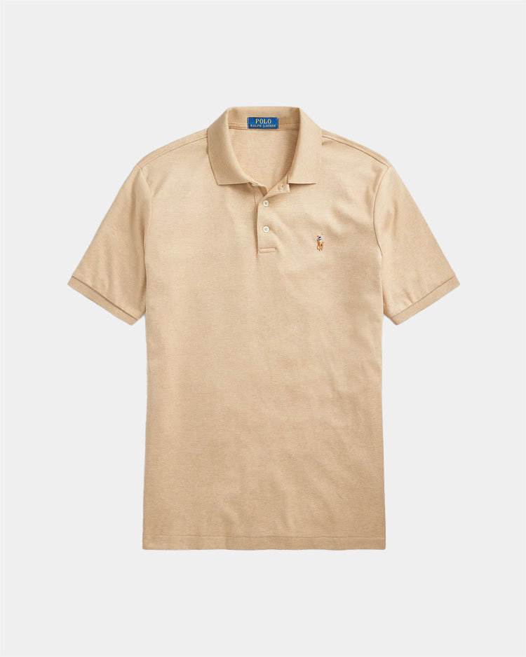 חולצת פולו ראלף לורן לגברים בצבע בז' בהיר עם שרוול קצר