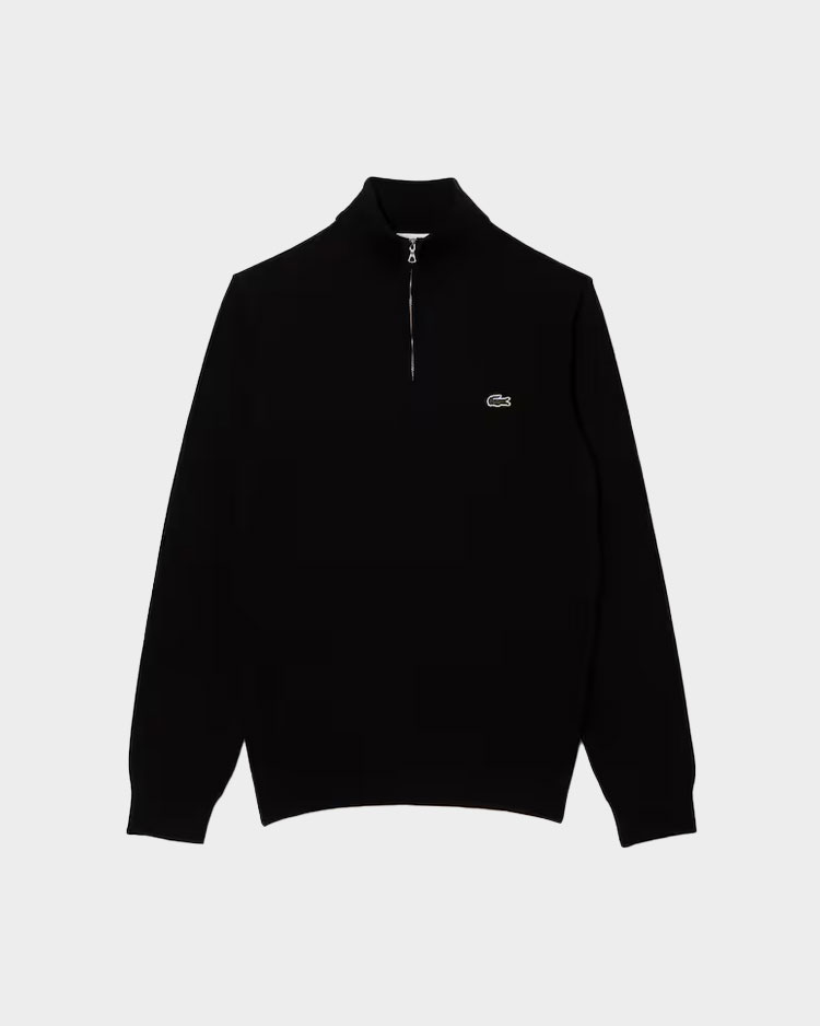 סריג שחור חצי רוכסן לגברים של לקוסט