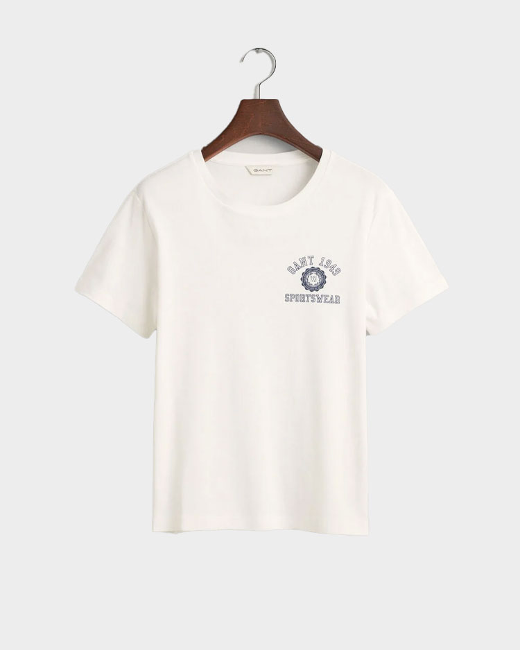 טישרט גאנט בגוון שמנת בהיר לנשים עם שרוול קצר