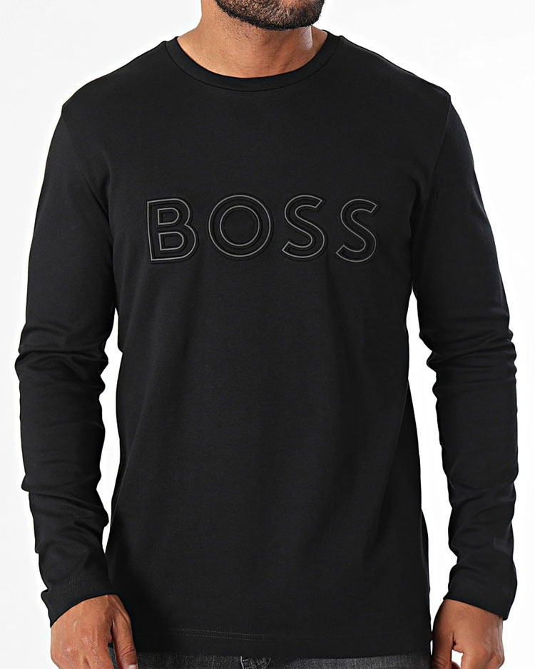 טי שירט איכותי לגברים עם שרוול ארוך של בוס בצבע שחור