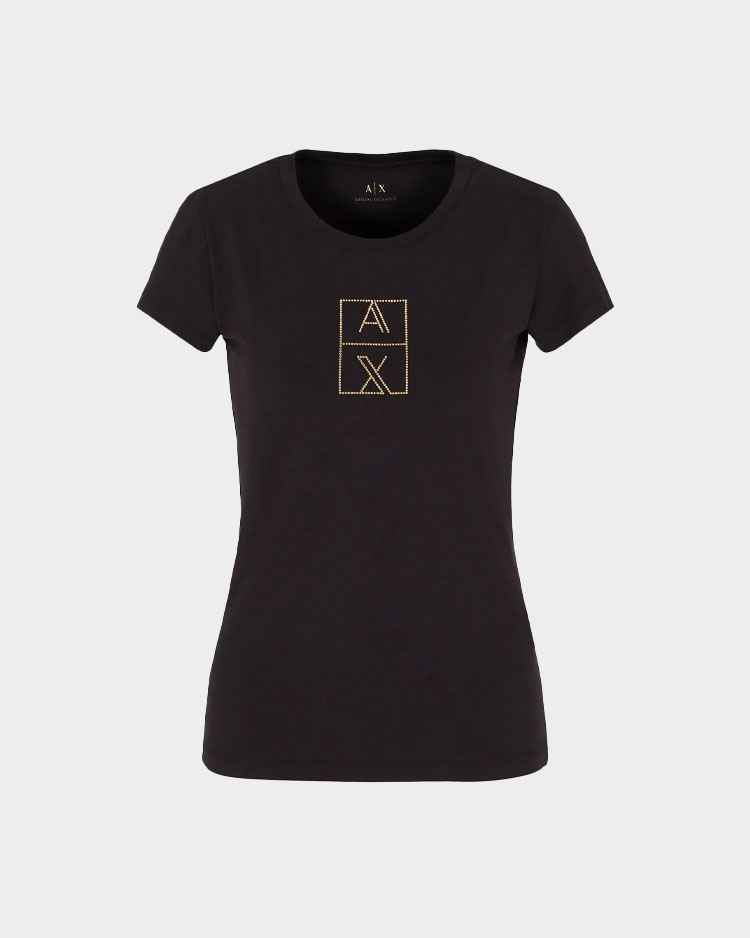 טי שירט שחורה לנשים בגזרה צמודה של ארמני אקסצ'יינג'