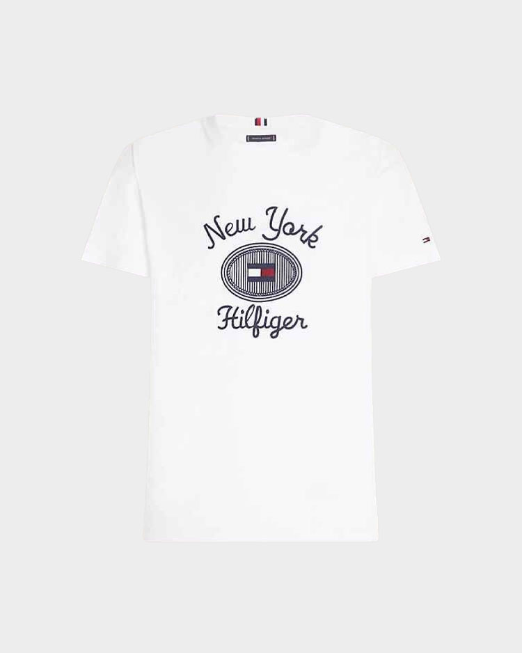 טי שירט לבנה לגבר של טומי הילפיגר עם הדפס בחזית 100% כותנה