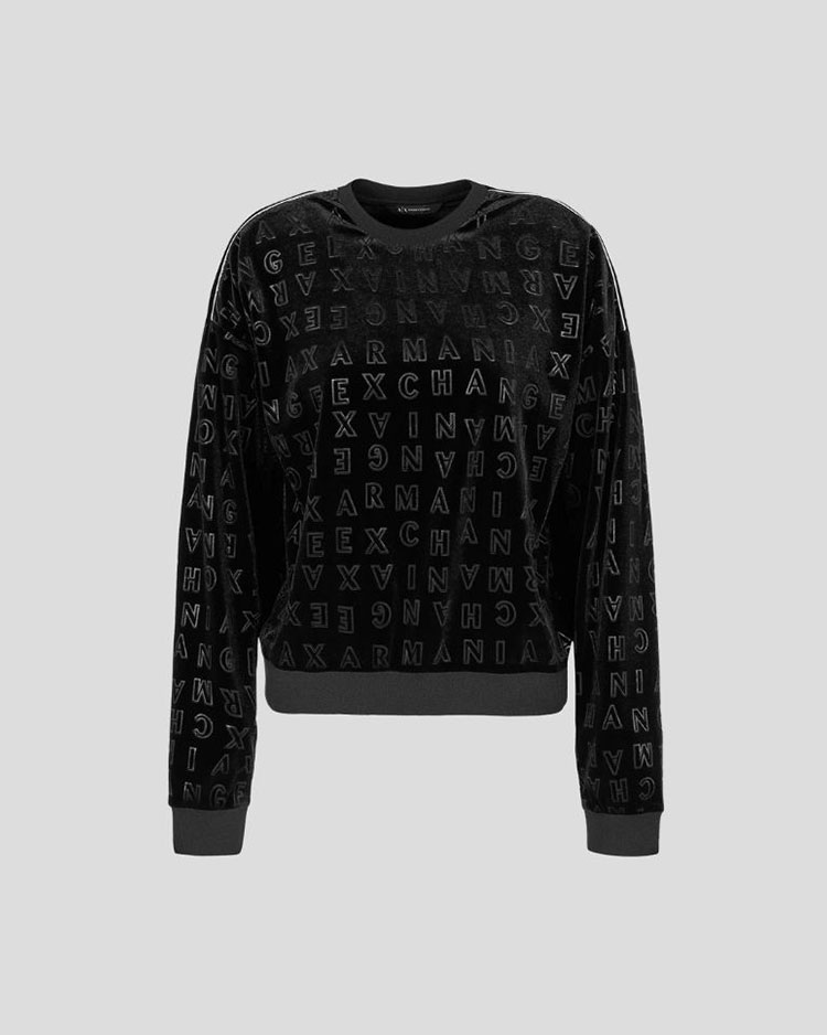 חולצה ארוכה שחורה מבד קטיפה של ארמני אקסצ'יינג' לנשים