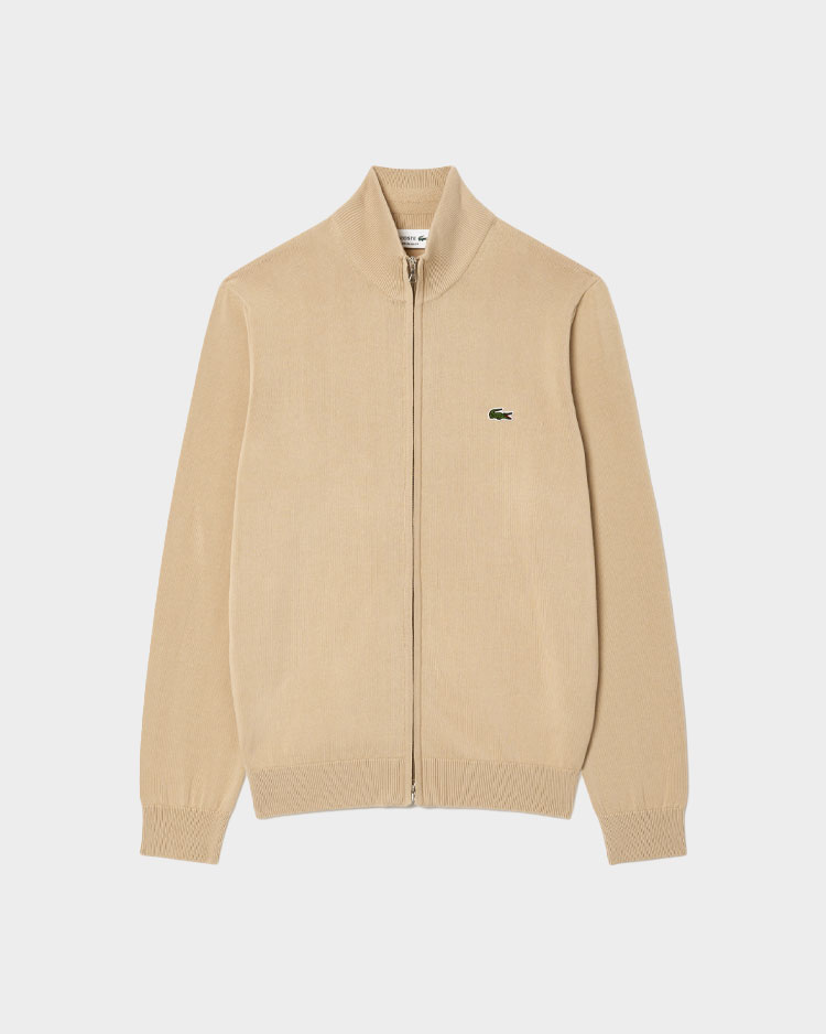 סריג לגבר עם רוכסן בצבע בז' של לקוסט