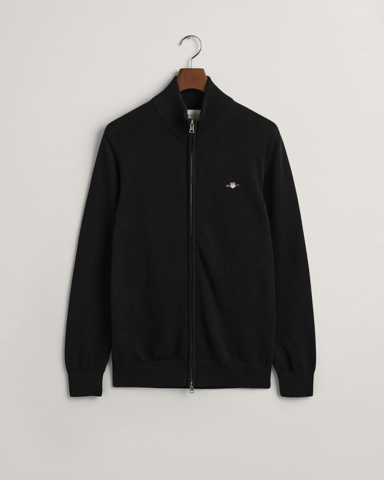 סווטשירט שחור עם רוכסן וקפוצ'ון לגברים - גאנט