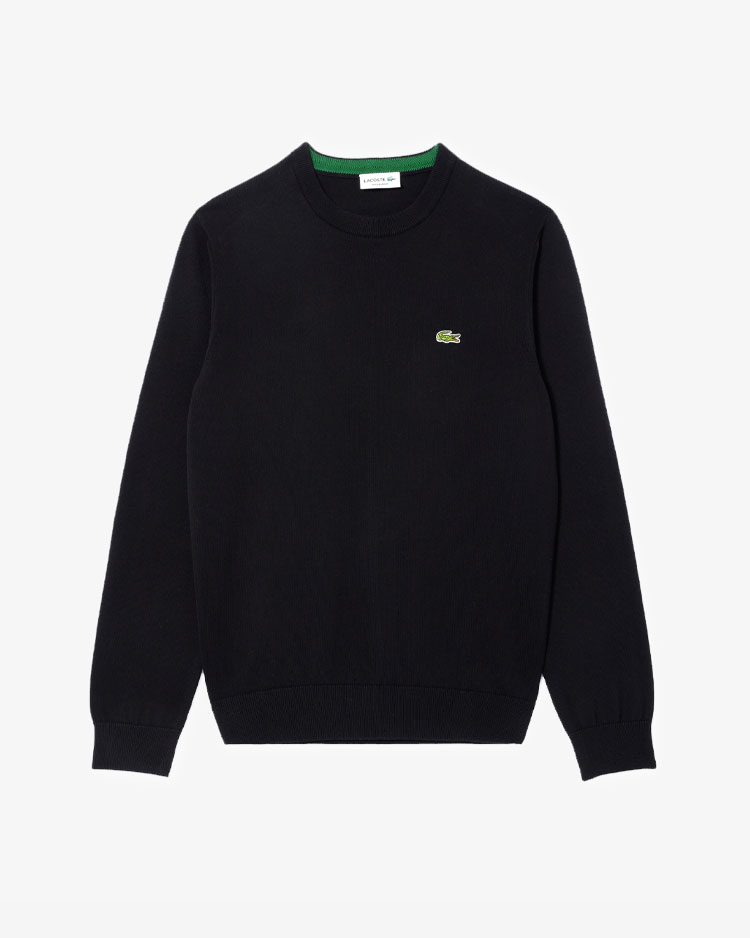 סוודר שחור לגברים של לקוסט עם תנין רקום על החזה