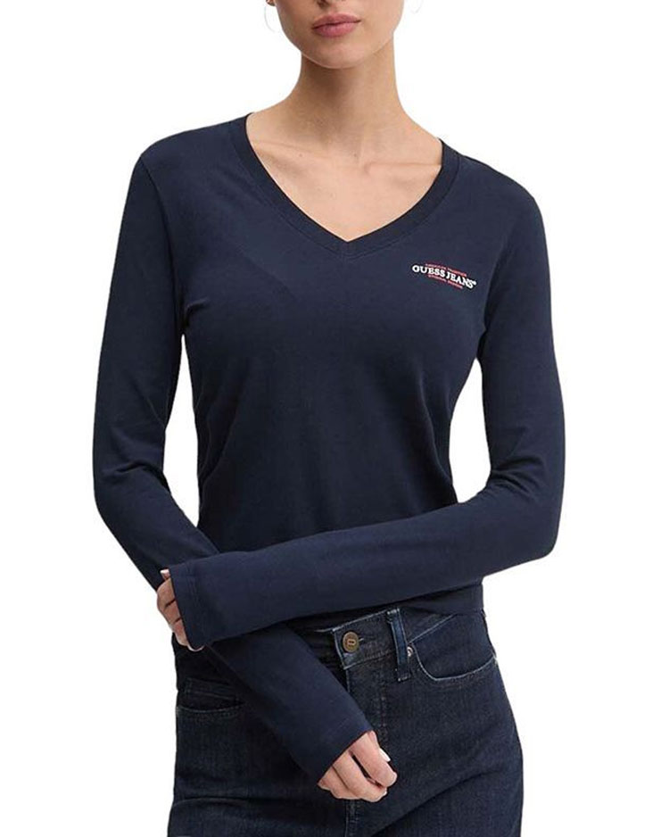 טי שירט נשים עם שרוול ארוך בגוון כחול כהה של גס