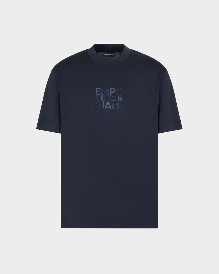 חולצת טי שירט טריקו לגבר בצבע כחול כהה של אמפוריו ארמני