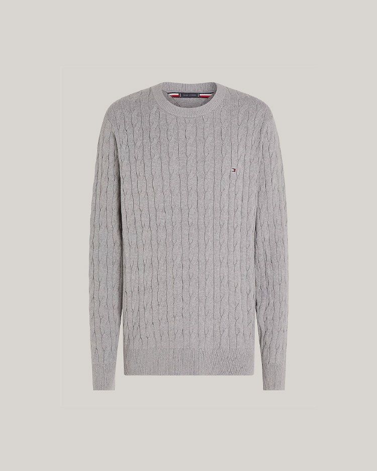 סריג אפור לגברים של טומי הילפיגר עשוי 100% כותנה