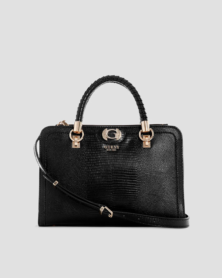 תיק נשיאה שחור של GUESS לנשים עם רצועה מתכווננת
