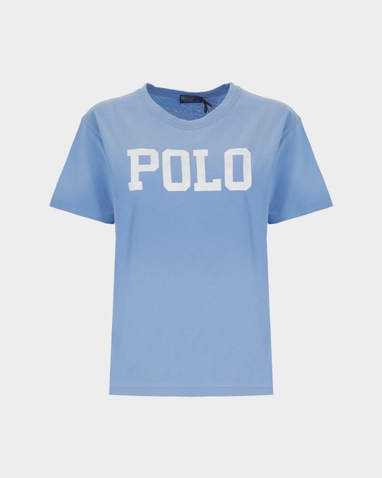 חולצת טי שירט תכלת פולו ראלף לורן לנשים עם לוגו גדול בגוון לבן