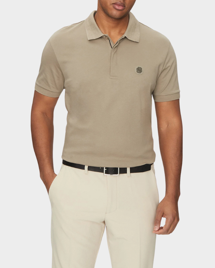 חולצת פולו בז' לגברים עם שרוול קצר של בוס