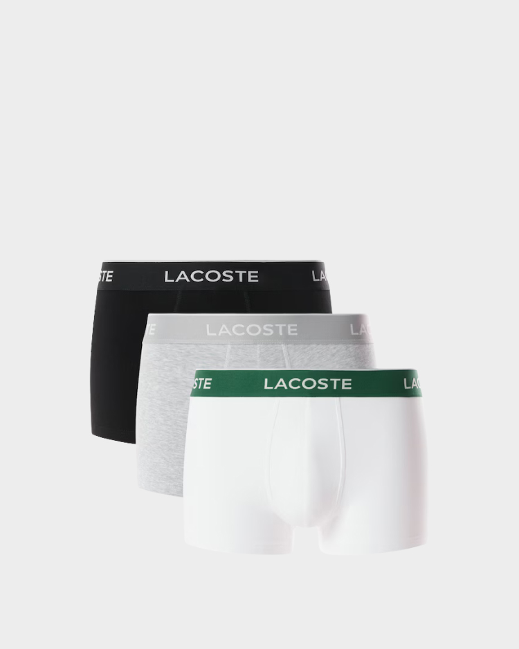 תחתוני בוקסר לבנים, שחורים ואפורים לגבר של לקוסט