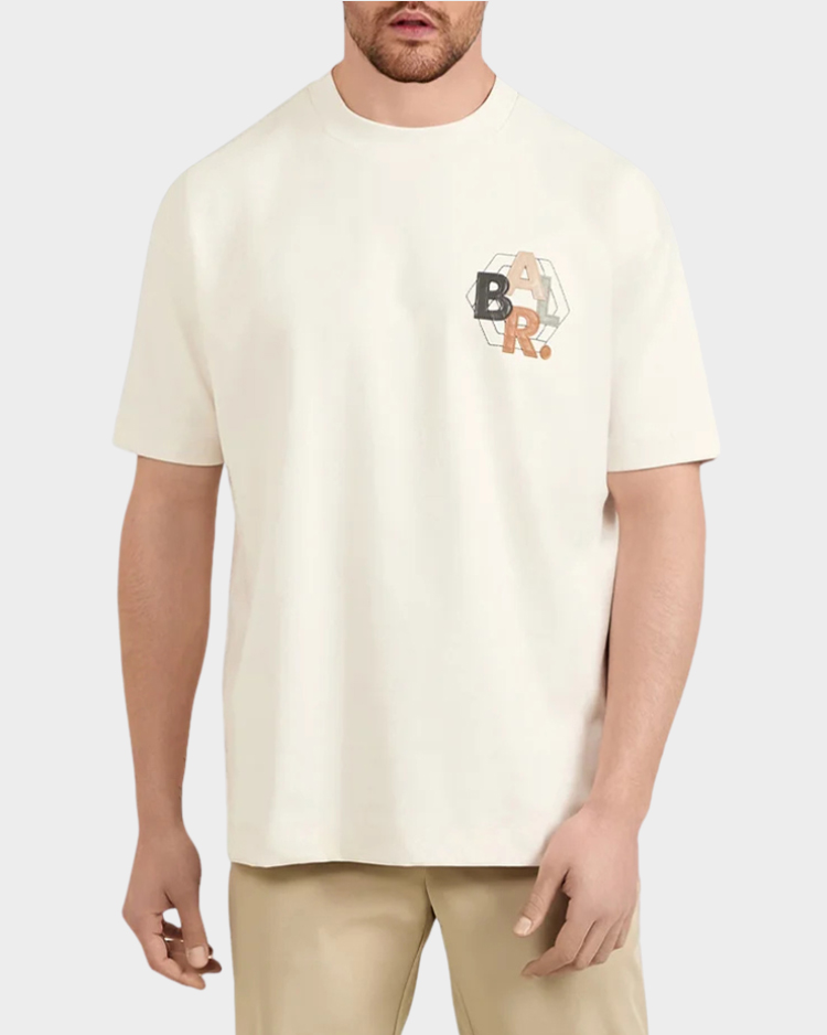 טי שירט באלר לגברים בגוון בז' עם שרוול קצר ולוגו בחזית