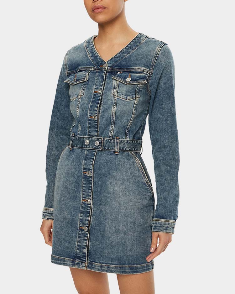 שמלת מיני מבד ג'ינס בגזרה מחמיאה של טומי הילפיגר