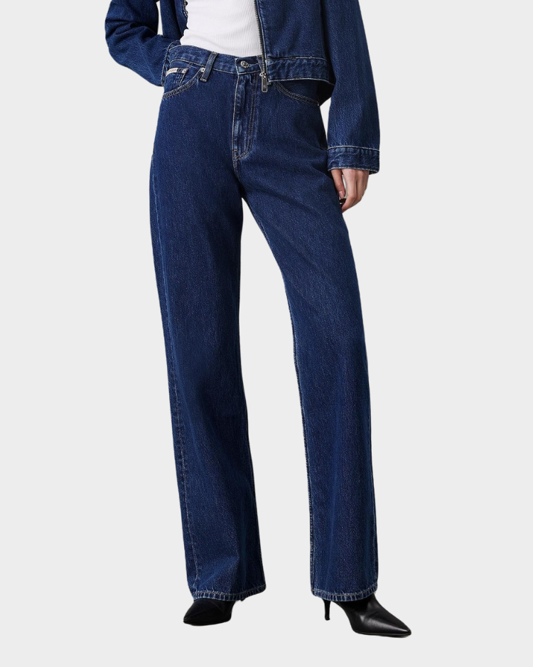 מכנס ג'ינס לנשים בגוון כחול כהה בגזרה גבוה קלווין קליין