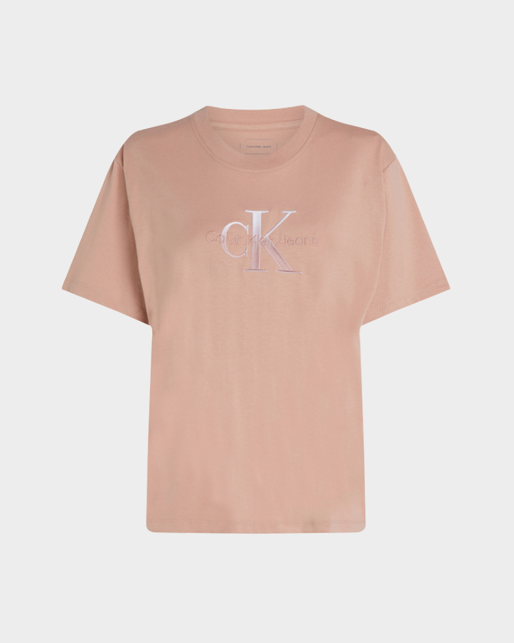 טי שירט נשים קלווין קליין עם שרוול קצר בגוון ורוד