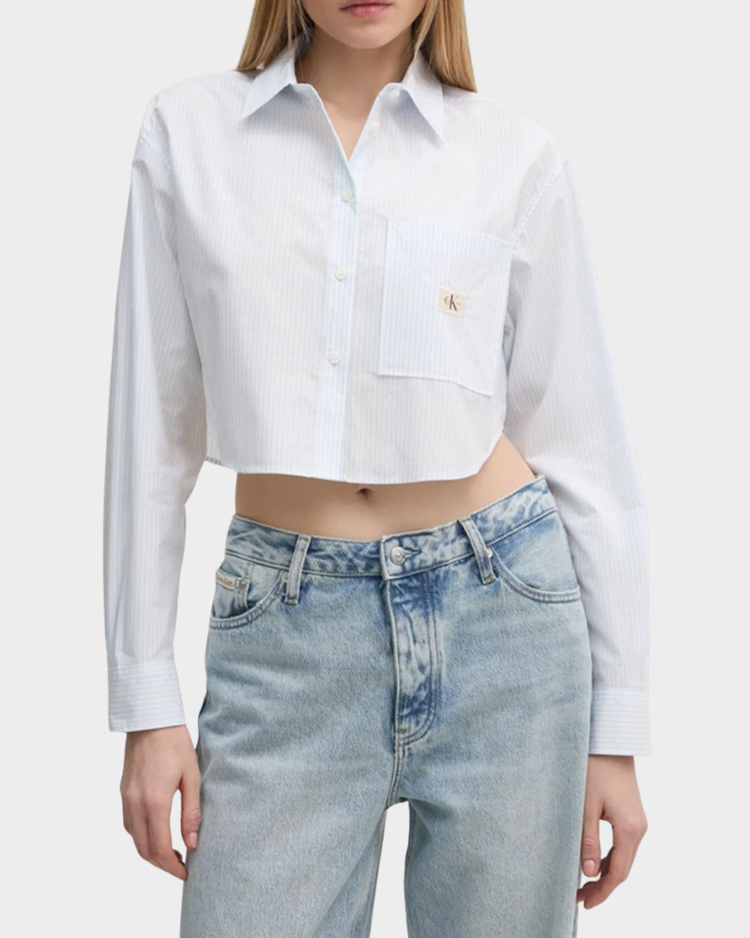 מכופתרת קלווין קליין לבנה לנשים בגזרת קרופ