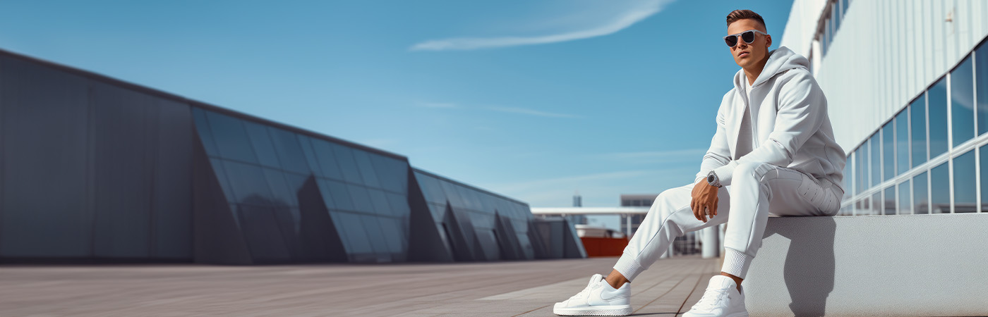 בחור צעיר עם בגדי ספורט בהירים על רקע ארובני