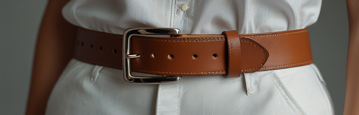 חגורת חומה לנשים עם אבזם כסוף