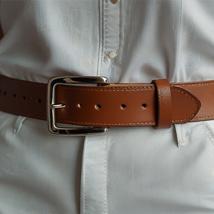 חגורה חומה מעור לנשים עם אבזם כסוף